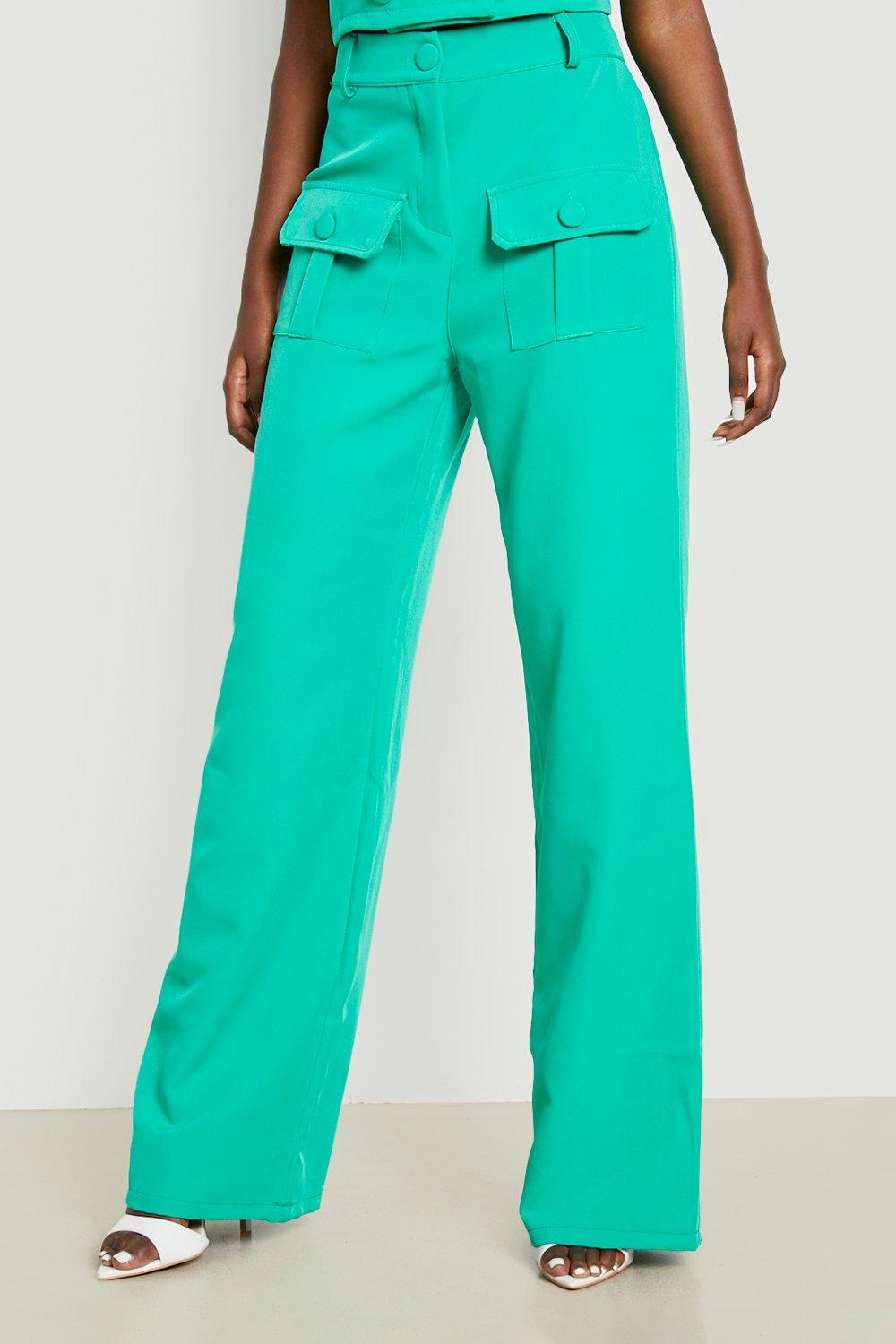 Utility Pocket Wide Leg Tailored Trousers boohoo